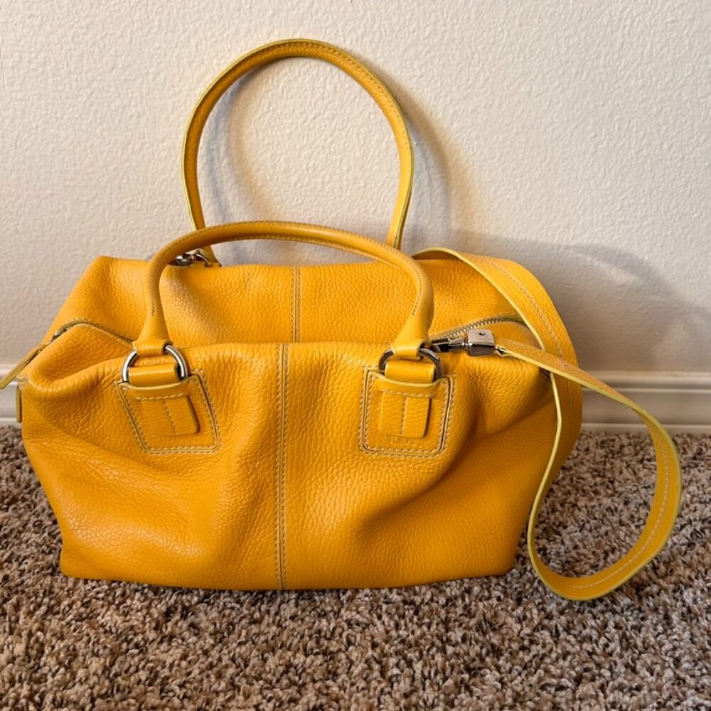 Tod's Large Yellow Pebbled Leather Purse Shoulder Bag Handbag